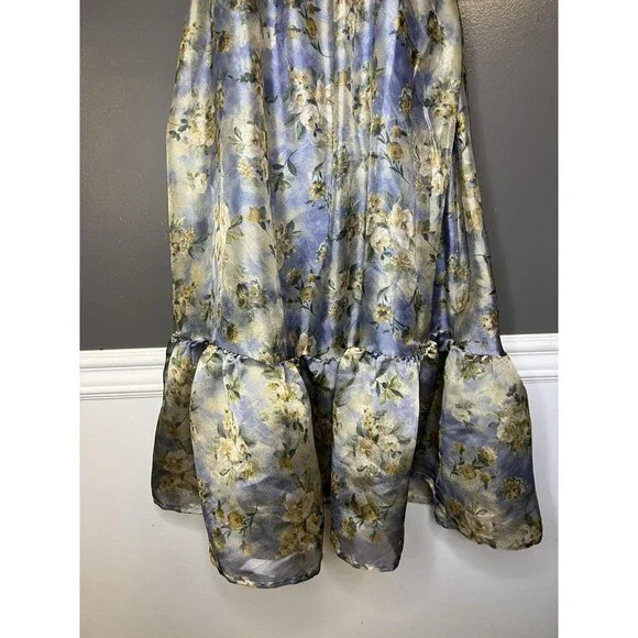 Wild Fable Dress Womens Small Blue Floral Satin Maxi Sundress Ruffle Hem - Picture 3 of 12
